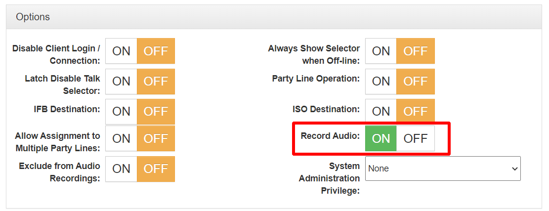 screenshot of the system administration showing the client settings