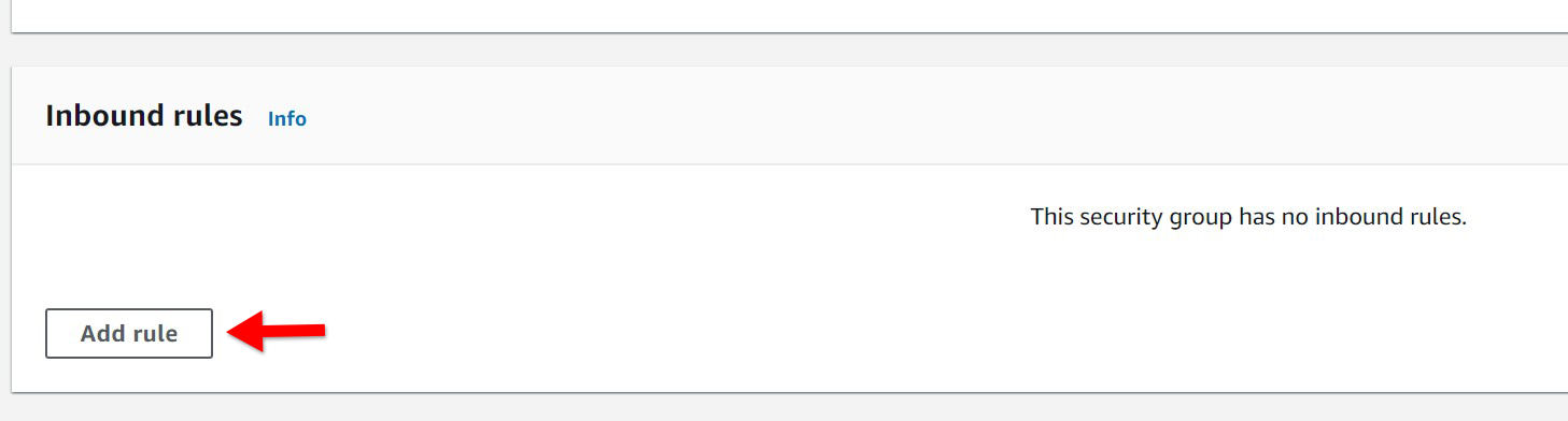 A screenshot of the aws add rule button