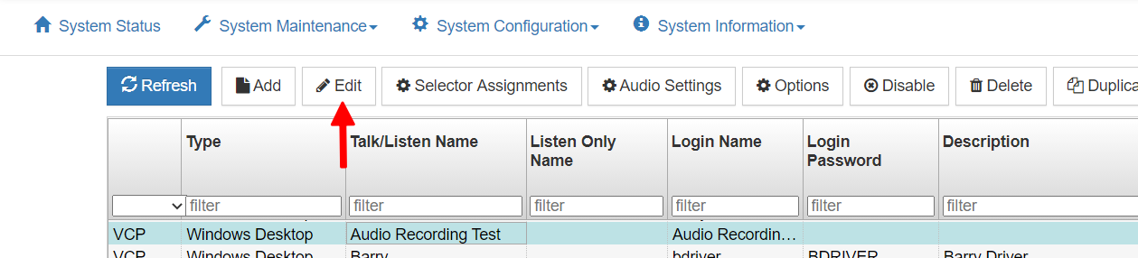 screenshot of the system administration showing the client edit button