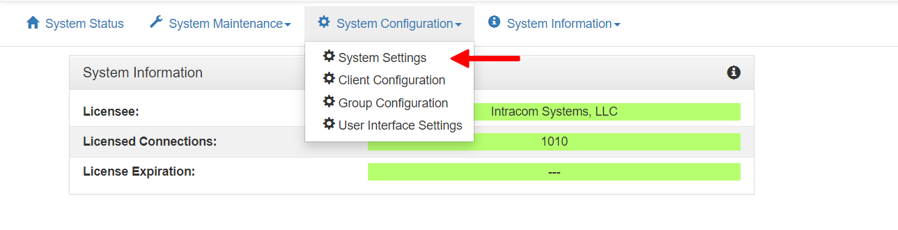 screenshot of the system administration showing the system settings button
