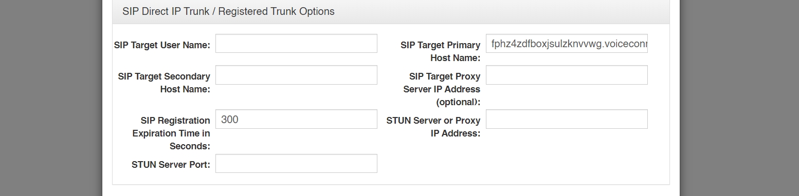 A screenshot of the VCOM system administration sip trunk options