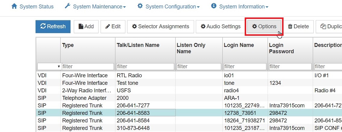 system administration client options button