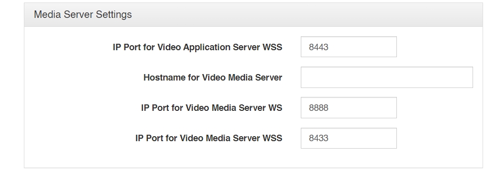 A screenshot of the media server settings in the vcom system administration